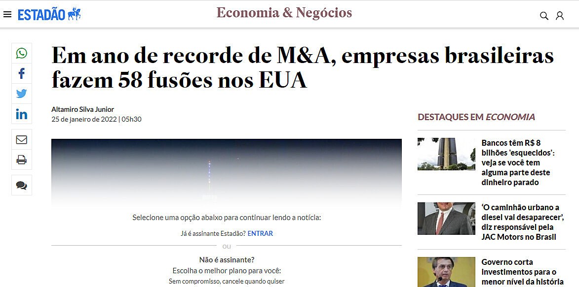 Em ano de recorde de M&A, empresas brasileiras fazem 58 fuses nos EUA